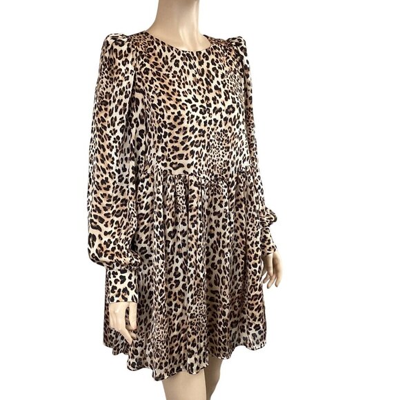 TCEC Leopard Print Long Sleeve Dress Size‎ Small Animal Lined Swing Mini - Picture 5 of 9